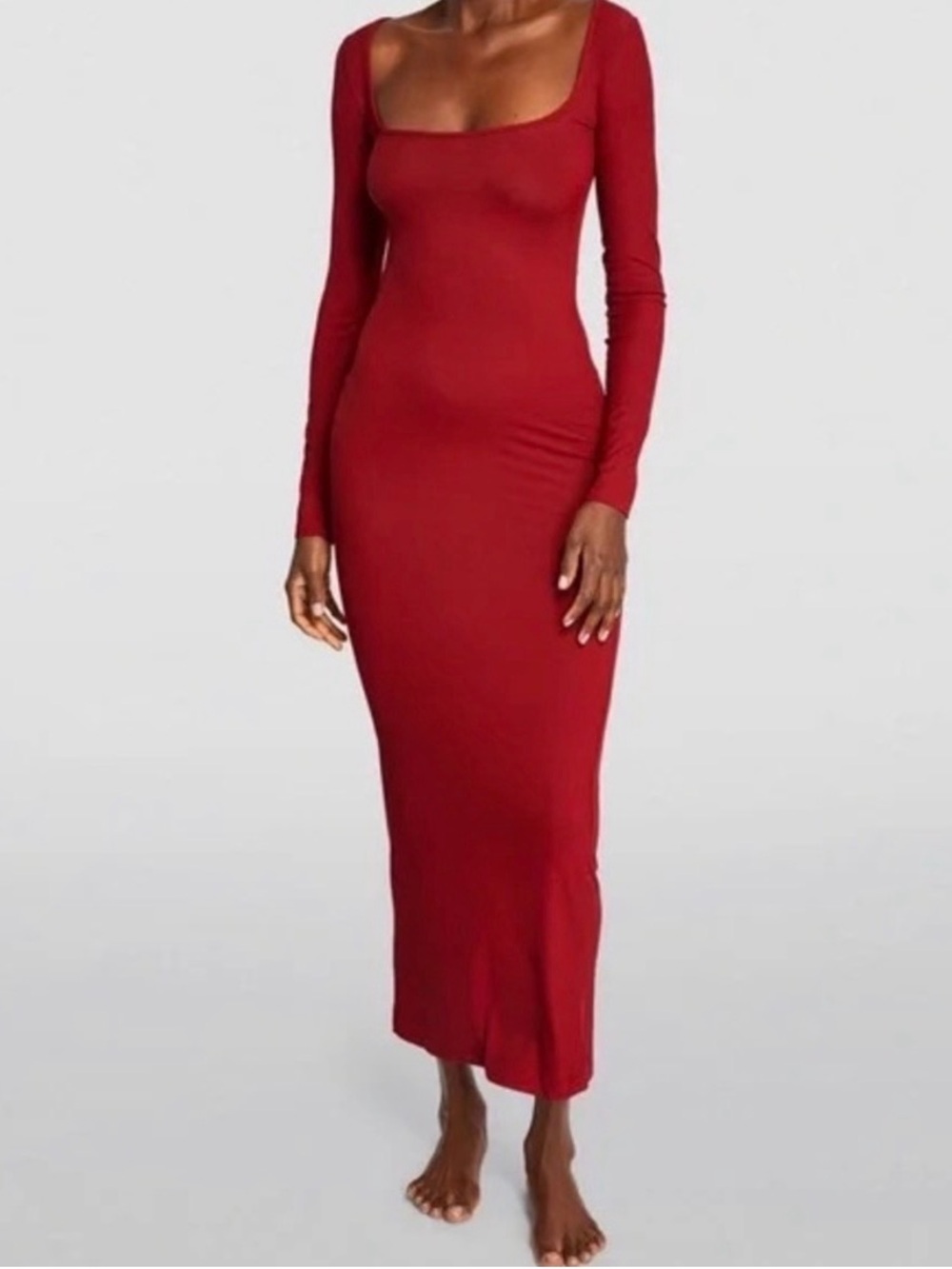 ❕SALE❕ Skims Soft Lounge Long Sleeve Maxi Dress in Brick Ribbed Size M